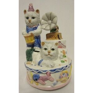 Heritage Mint Cats Playing Around In The Mood Music Box Ceramic Kittens Vintage